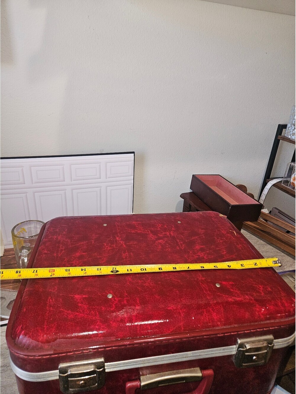 Vintage Red Hard-Shell Suitcase with Patterned Interior - Picture 3 of 4